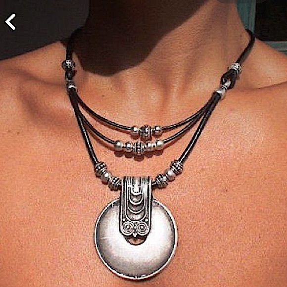 Boho, Hippy, Tribal Statement Necklace Leather Bohemian - Picture 3 of 5